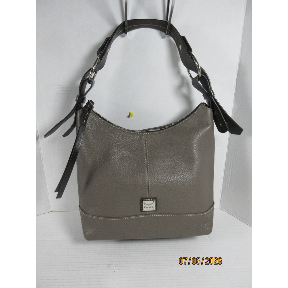 Dooney & Bourke Pebble Grain Leather Hobo Shoulder Bag Elephant Grey Silver Tone - Picture 1 of 7